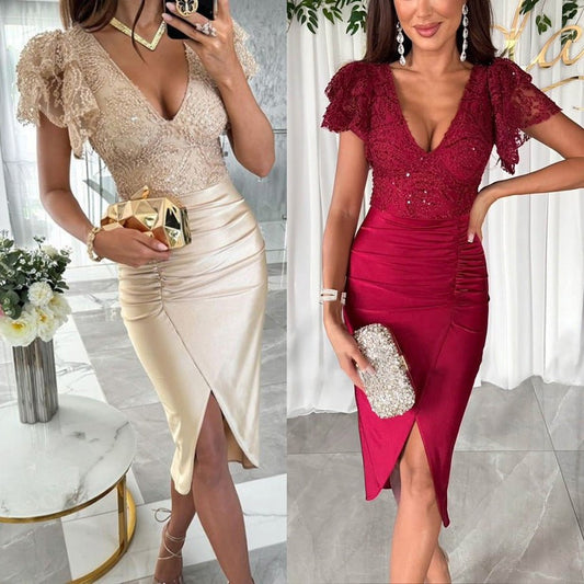 Robe décontractée à manches courtes fendue pour femme - KaoKao