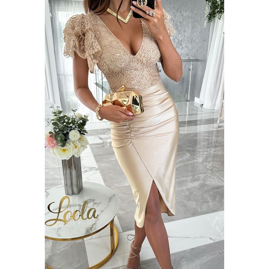 Robe décontractée à manches courtes fendue pour femme - KaoKao