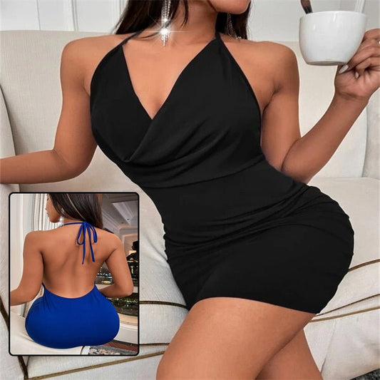 Robe d'été à col en V profond, dos nu, style licou, vêtements pour femmes - KaoKao