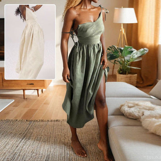Robe d'été fendue à bretelles et col en V, dos nu, taille haute, longue, tendance, pour femmes - KaoKao