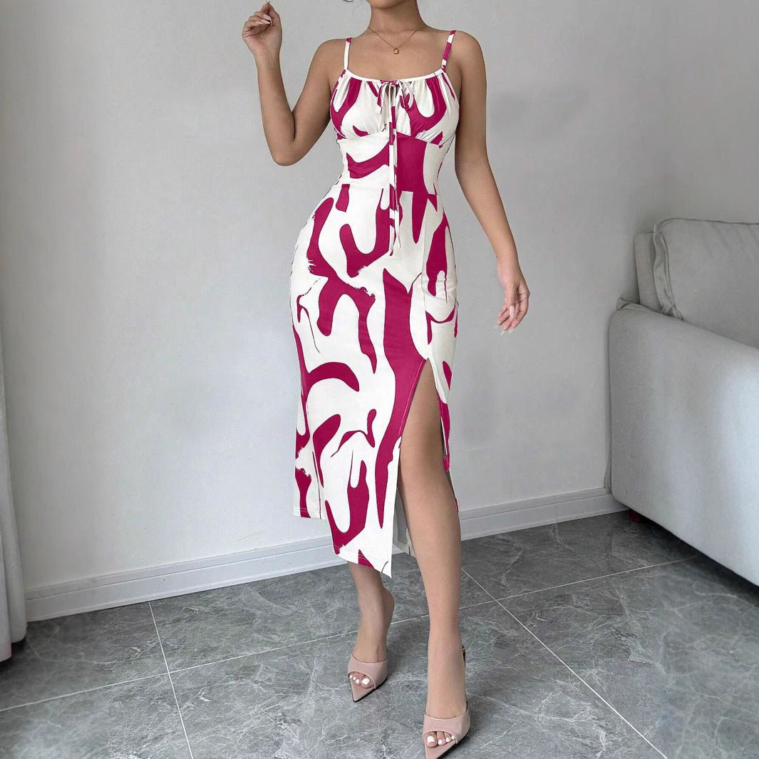Robe d'été imprimée à bretelles fendues, mode slim à lacets, robes longues pour femmes - KaoKao