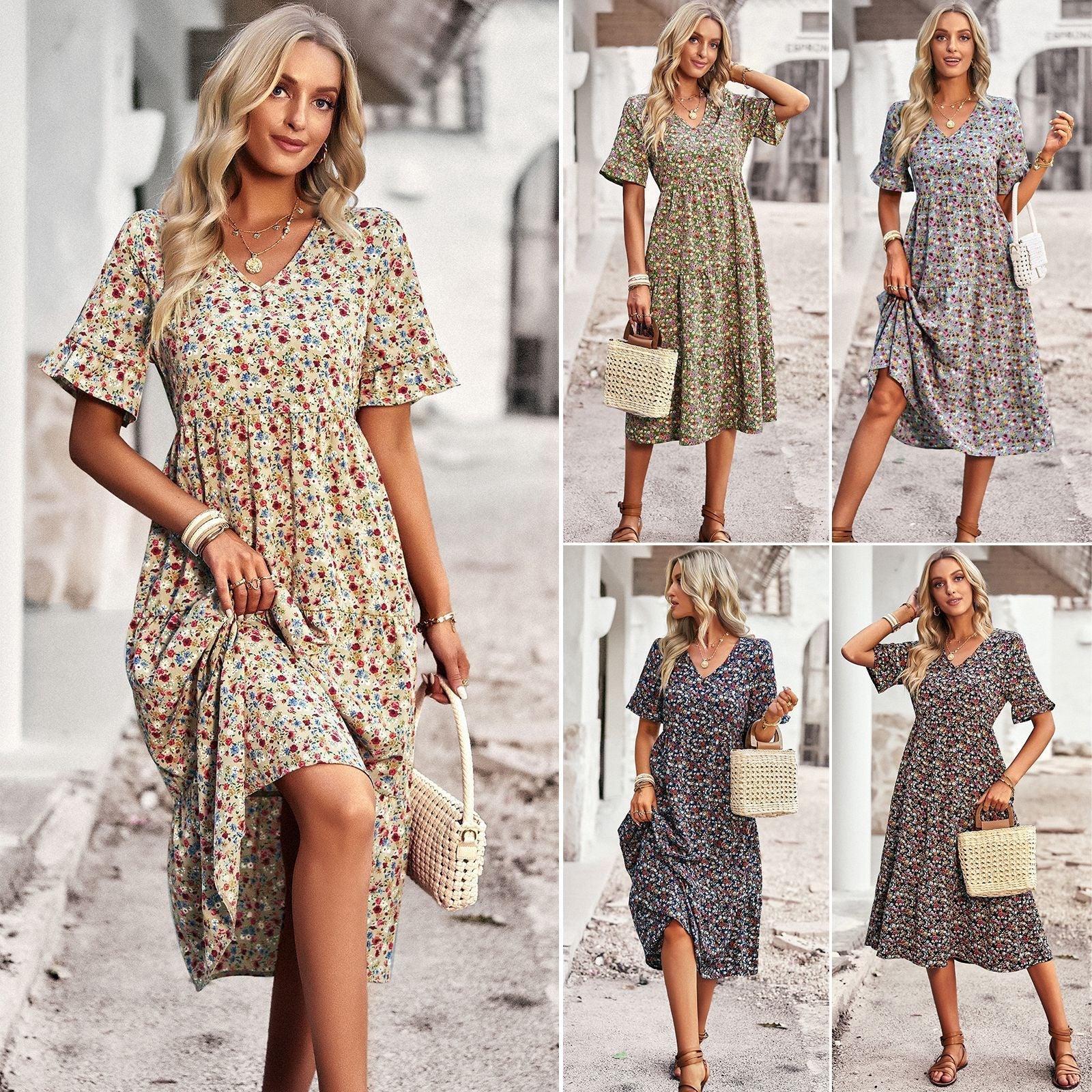 Robe élégante à col en V pour femme - KaoKao