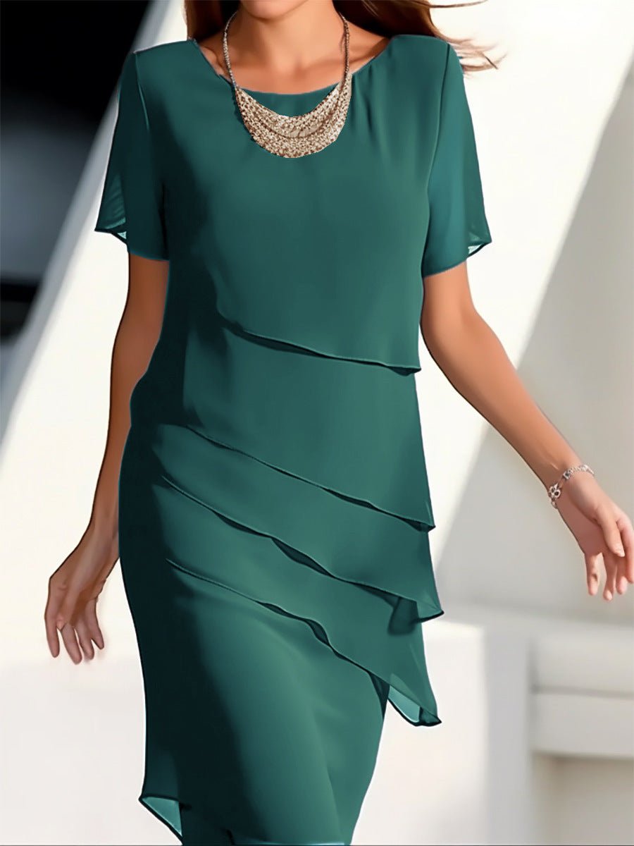 Robe femme en mousseline patchwork col rond manches courtes - KaoKao