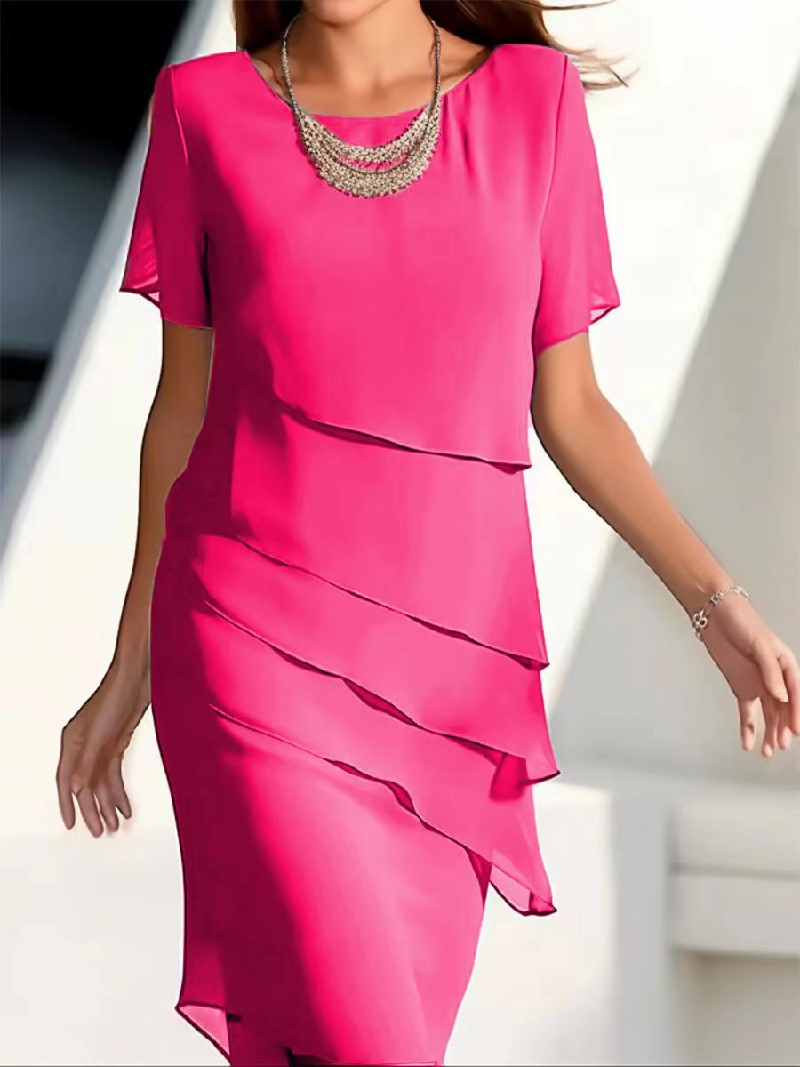 Robe femme en mousseline patchwork col rond manches courtes - KaoKao