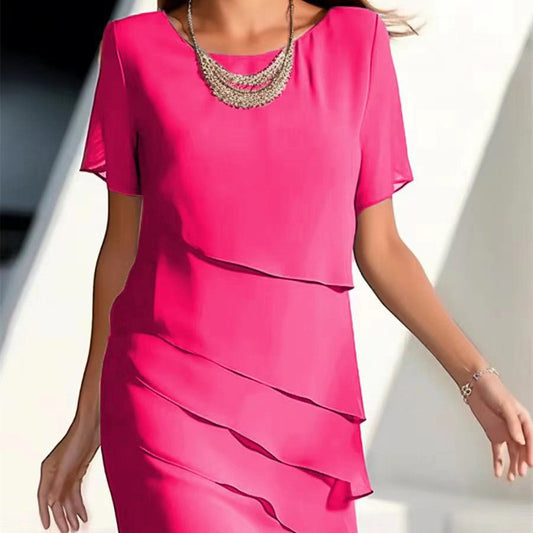 Robe femme en mousseline patchwork col rond manches courtes - KaoKao
