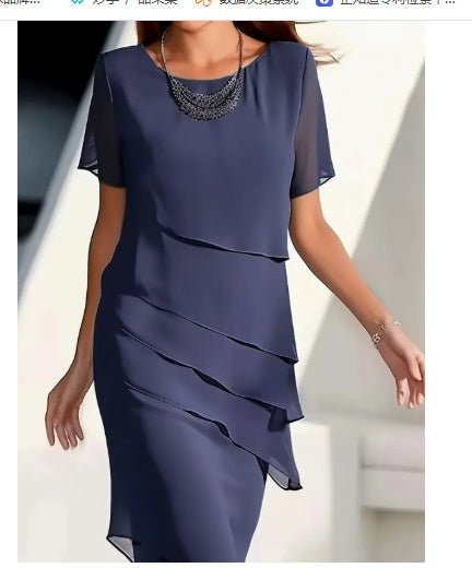 Robe femme en mousseline patchwork col rond manches courtes - KaoKao