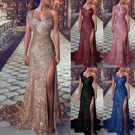 Robe fendue bronze sans manches à une épaule pour femme - KaoKao