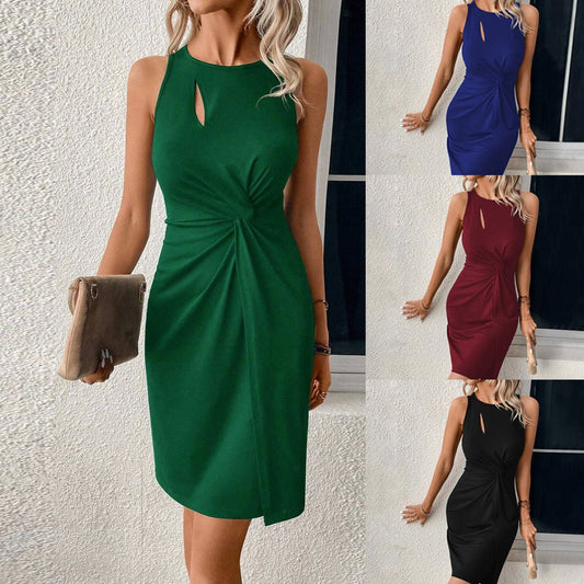 Robe fourreau sans manches à col rond et coupe ajustée pour femme - KaoKao