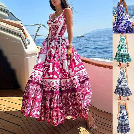 Robe imprimée sans manches, tendance, taille spaghetti, ourlet large, pour femme - KaoKao