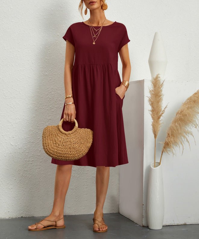 Robe - jupe trapèze en coton à col rond pour femme OL Temperament - KaoKao