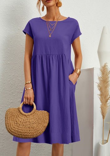 Robe - jupe trapèze en coton à col rond pour femme OL Temperament - KaoKao