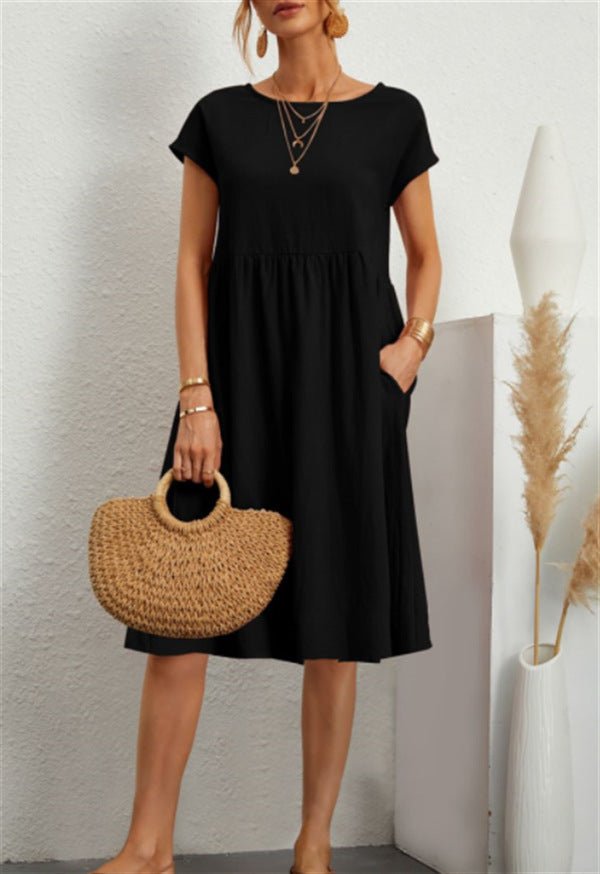 Robe - jupe trapèze en coton à col rond pour femme OL Temperament - KaoKao