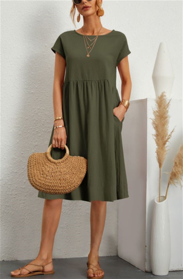 Robe - jupe trapèze en coton à col rond pour femme OL Temperament - KaoKao