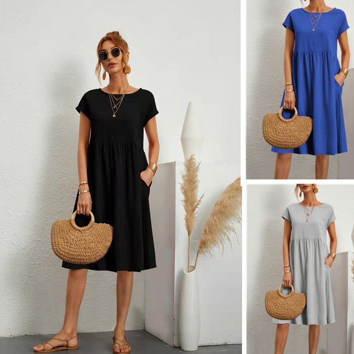 Robe - jupe trapèze en coton à col rond pour femme OL Temperament - KaoKao
