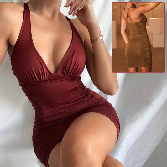 Robe sexy à bretelles et décolleté en V profond, tenue courte et dos nu, tendance, pour femme, été - KaoKao