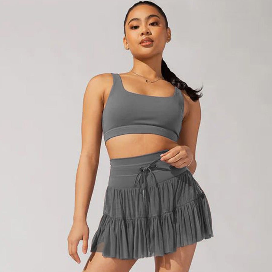 Robe taille haute à lacets, jupe de sport avec pantalon de sécurité anti - exposition, jupe plissée à la mode d'été, vêtements pour femmes - KaoKao