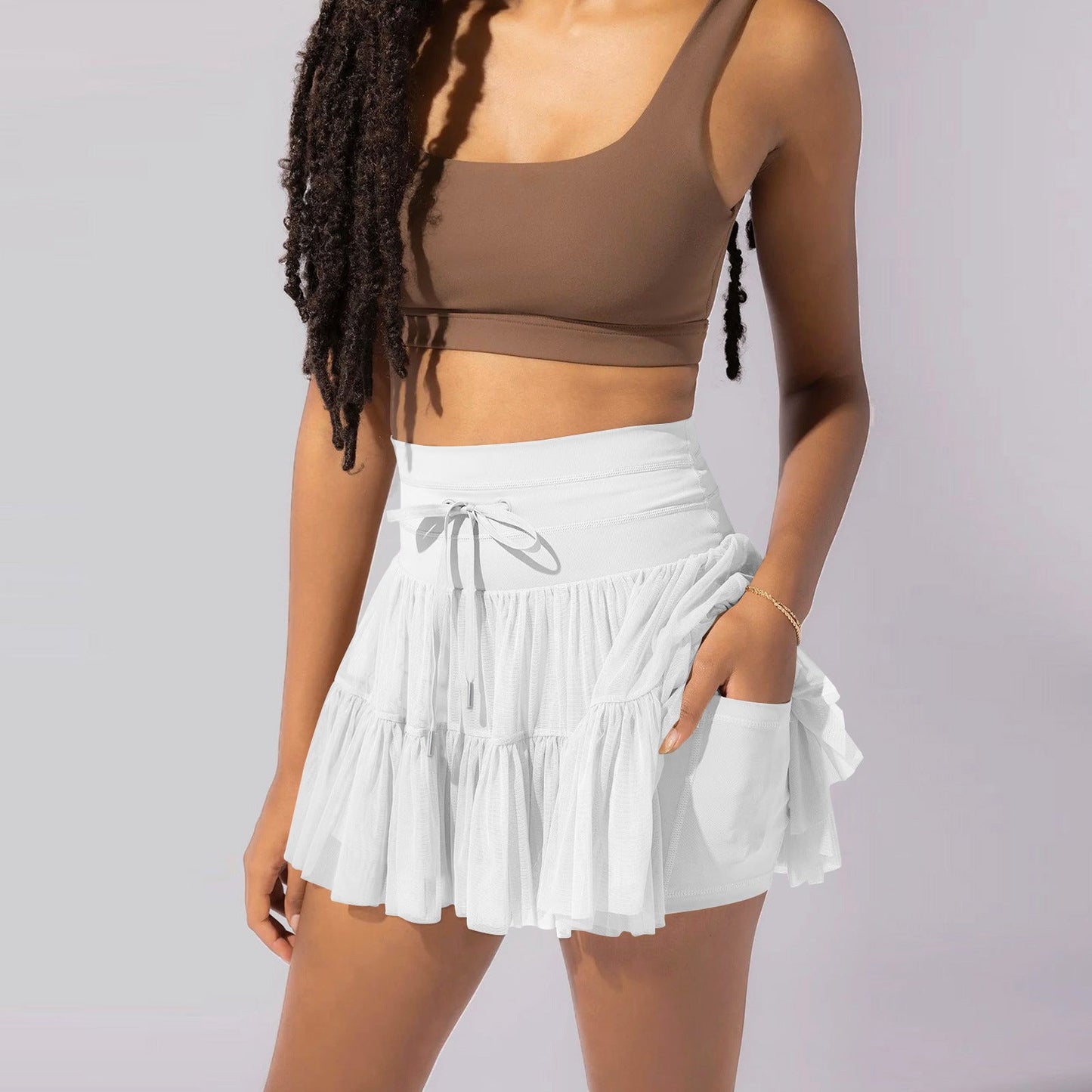 Robe taille haute à lacets, jupe de sport avec pantalon de sécurité anti - exposition, jupe plissée à la mode d'été, vêtements pour femmes - KaoKao