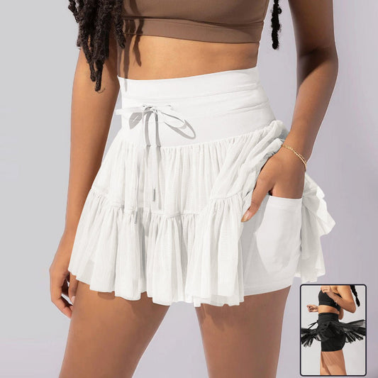 Robe taille haute à lacets, jupe de sport avec pantalon de sécurité anti - exposition, jupe plissée à la mode d'été, vêtements pour femmes - KaoKao