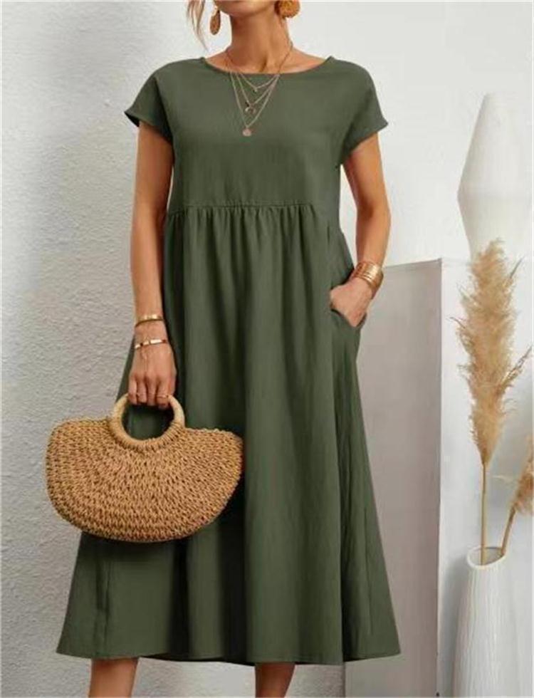 Robe unie sans manches en coton et lin avec poches amples - KaoKao