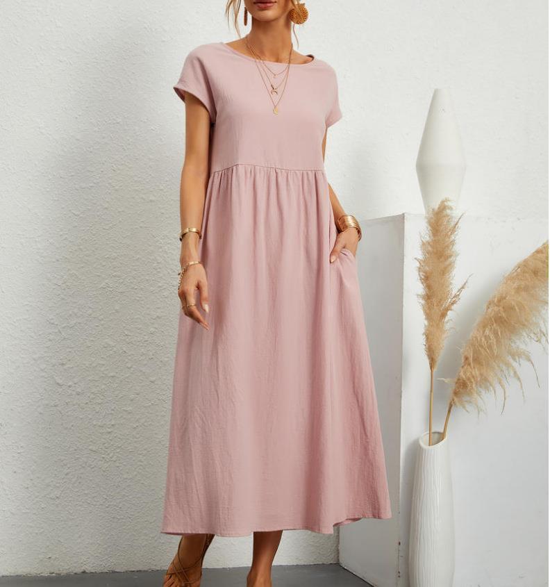 Robe unie sans manches en coton et lin avec poches amples - KaoKao