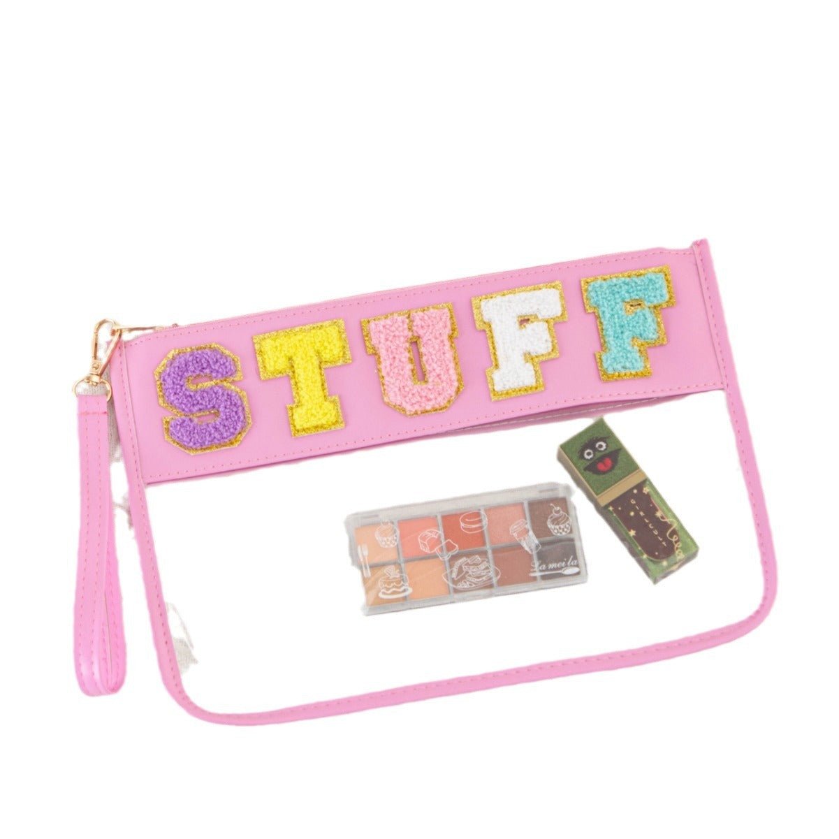 Sac de rangement transparent en PVC avec fermeture éclair et broderie de lettres - KaoKao