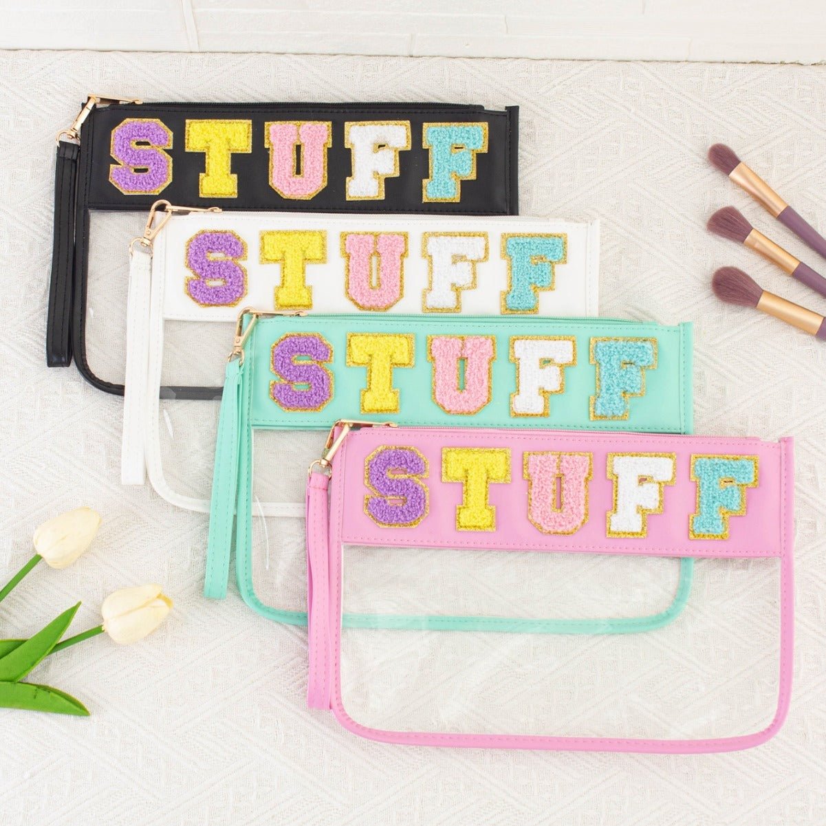 Sac de rangement transparent en PVC avec fermeture éclair et broderie de lettres - KaoKao