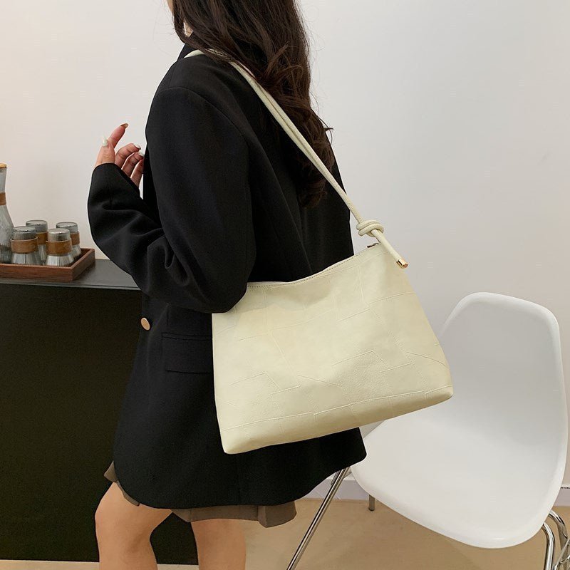 Sac fourre - tout décontracté à bandoulière unique, style rétro, grande capacité, tendance, couleur unie - KaoKao