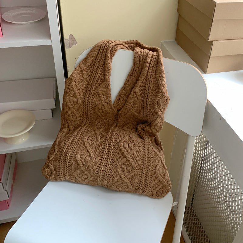 Sac fourre - tout portable en laine tricotée creuse rétro - KaoKao