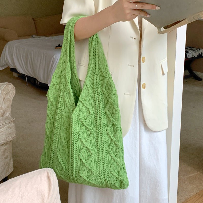 Sac fourre - tout portable en laine tricotée creuse rétro - KaoKao