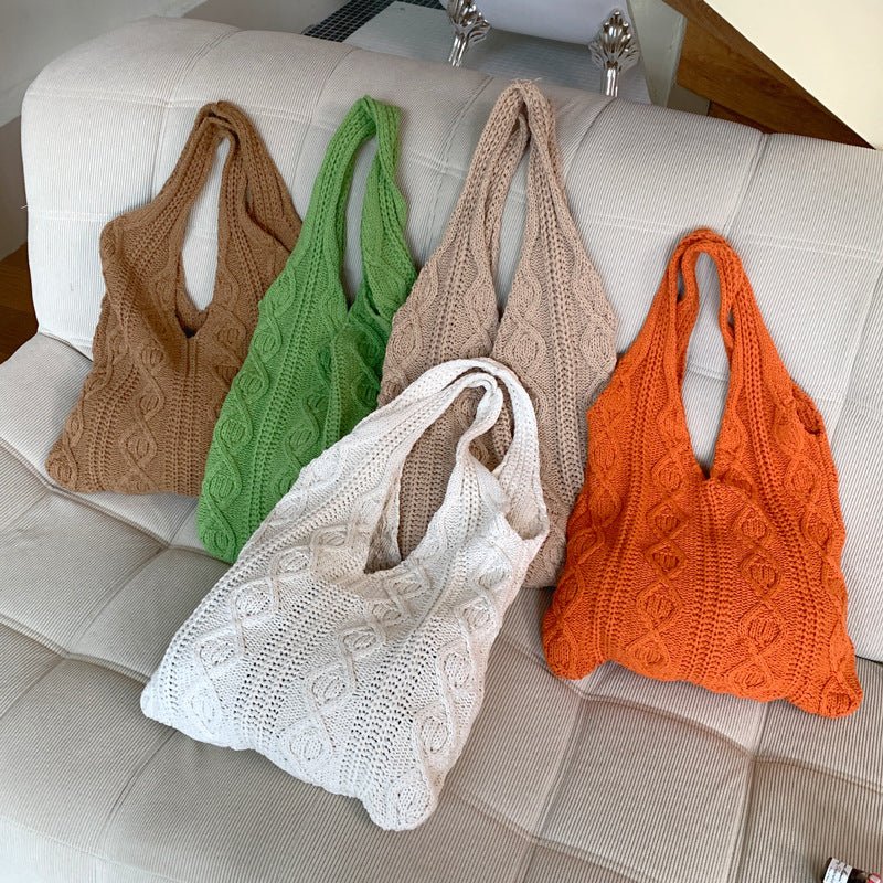 Sac fourre - tout portable en laine tricotée creuse rétro - KaoKao
