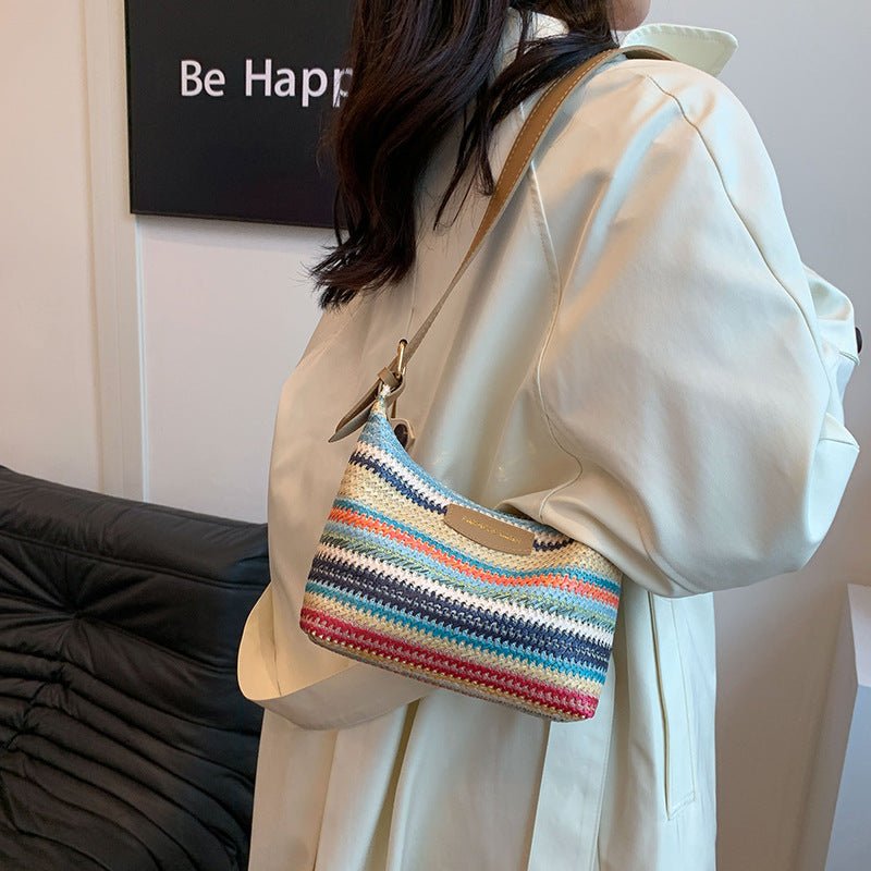 Sac tissé à contraste de couleurs tendance pour femme, sac à bandoulière simple - KaoKao