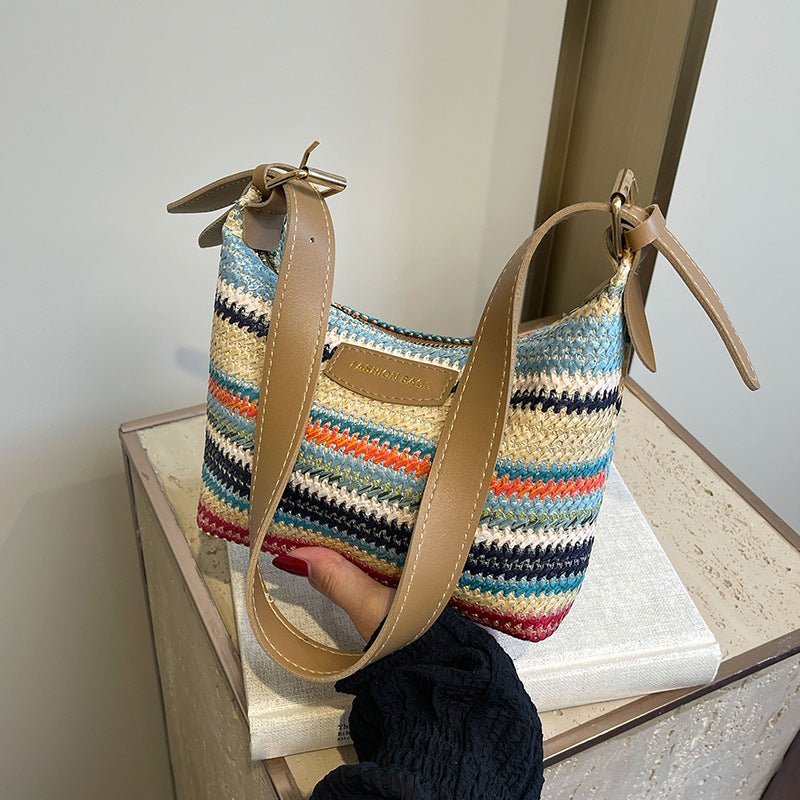 Sac tissé à contraste de couleurs tendance pour femme, sac à bandoulière simple - KaoKao