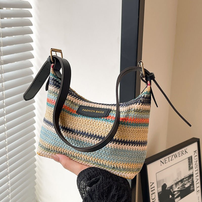 Sac tissé à contraste de couleurs tendance pour femme, sac à bandoulière simple - KaoKao