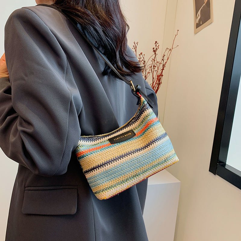 Sac tissé à contraste de couleurs tendance pour femme, sac à bandoulière simple - KaoKao
