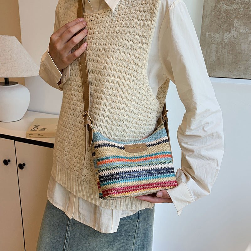 Sac tissé à contraste de couleurs tendance pour femme, sac à bandoulière simple - KaoKao