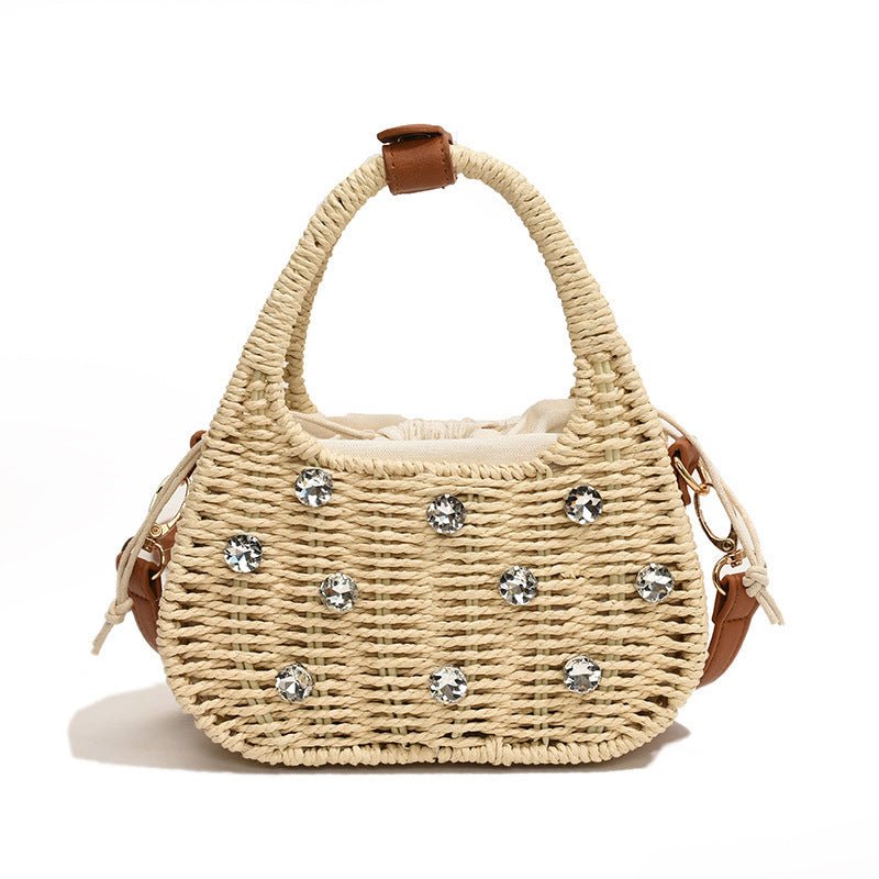 Sac tissé pour femme, sac messager portable à bandoulière avec strass - KaoKao