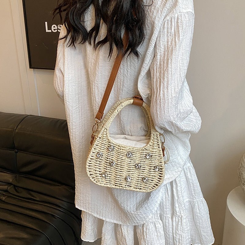 Sac tissé pour femme, sac messager portable à bandoulière avec strass - KaoKao