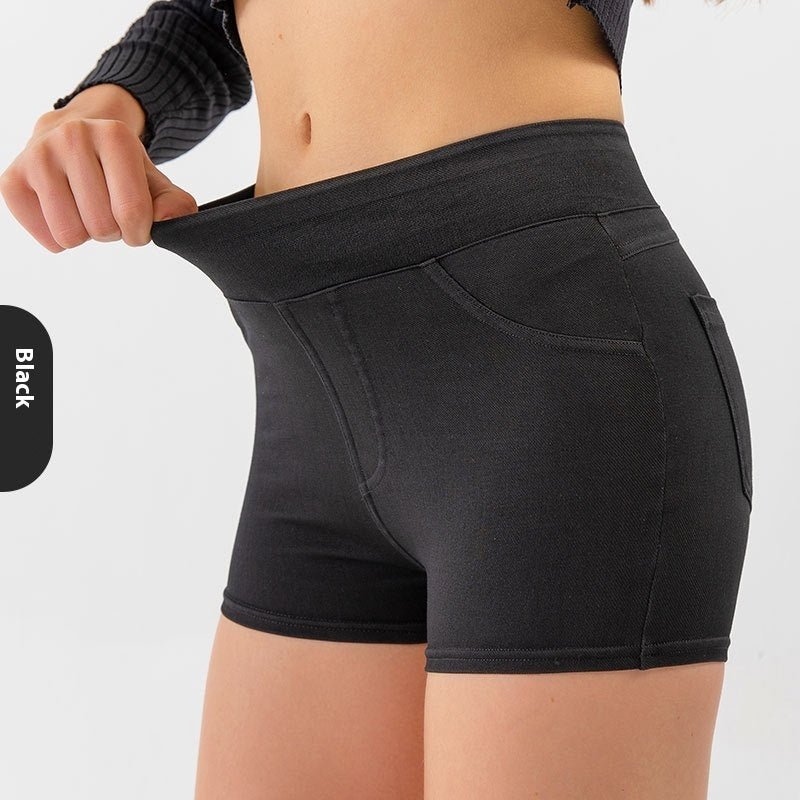 Short de yoga taille haute en jean pour femme, short de sport élastique et de fitness - KaoKao