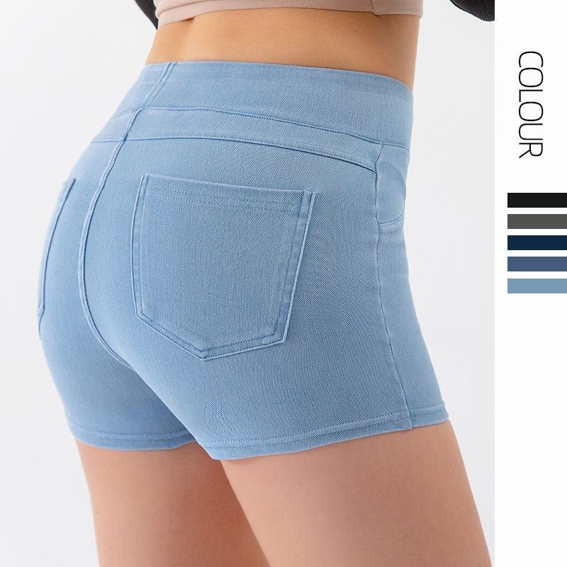 Short de yoga taille haute en jean pour femme, short de sport élastique et de fitness - KaoKao