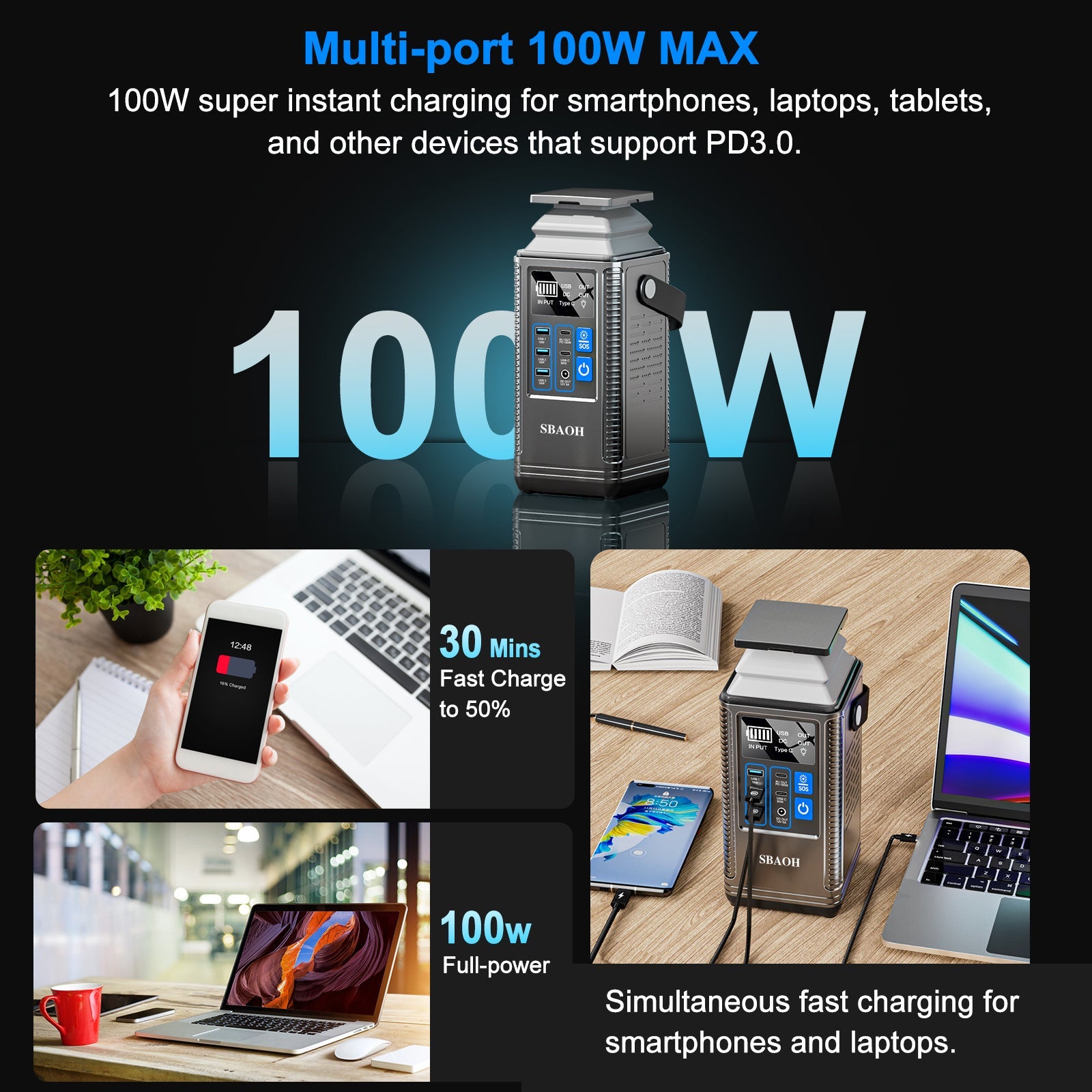 Station d'alimentation de camping 296 Wh, batterie au lithium 80 000 mAh, générateur solaire d'extérieur, port USB - KaoKao