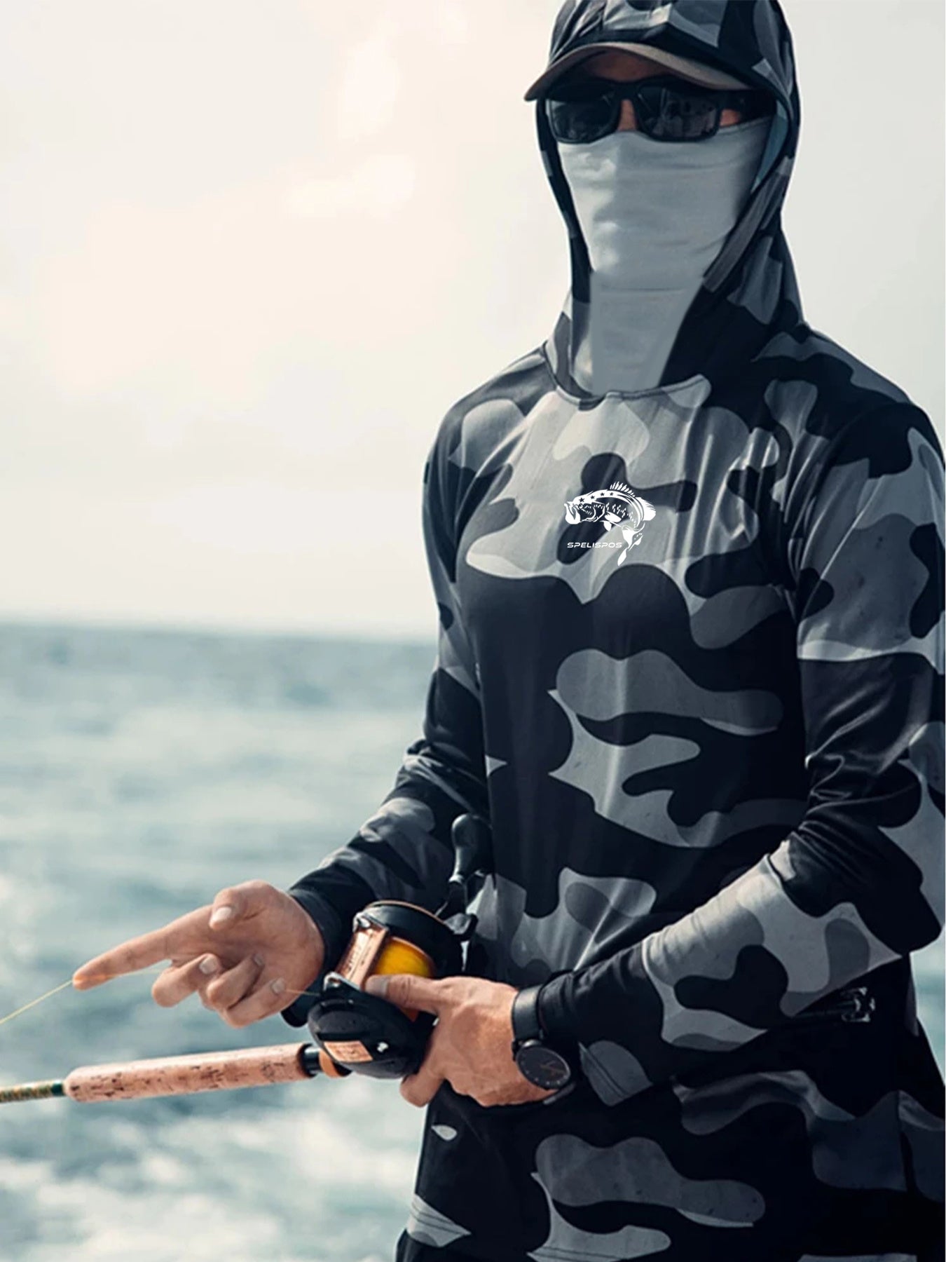 Sweat à capuche de pêche, masque facial, cache - cou, chemise de voile, été, manches longues, protection solaire, maillot de chasse, Camisa De Pesca, équipement de pêche, hauts de plage, vêtements d'escalade - KaoKao