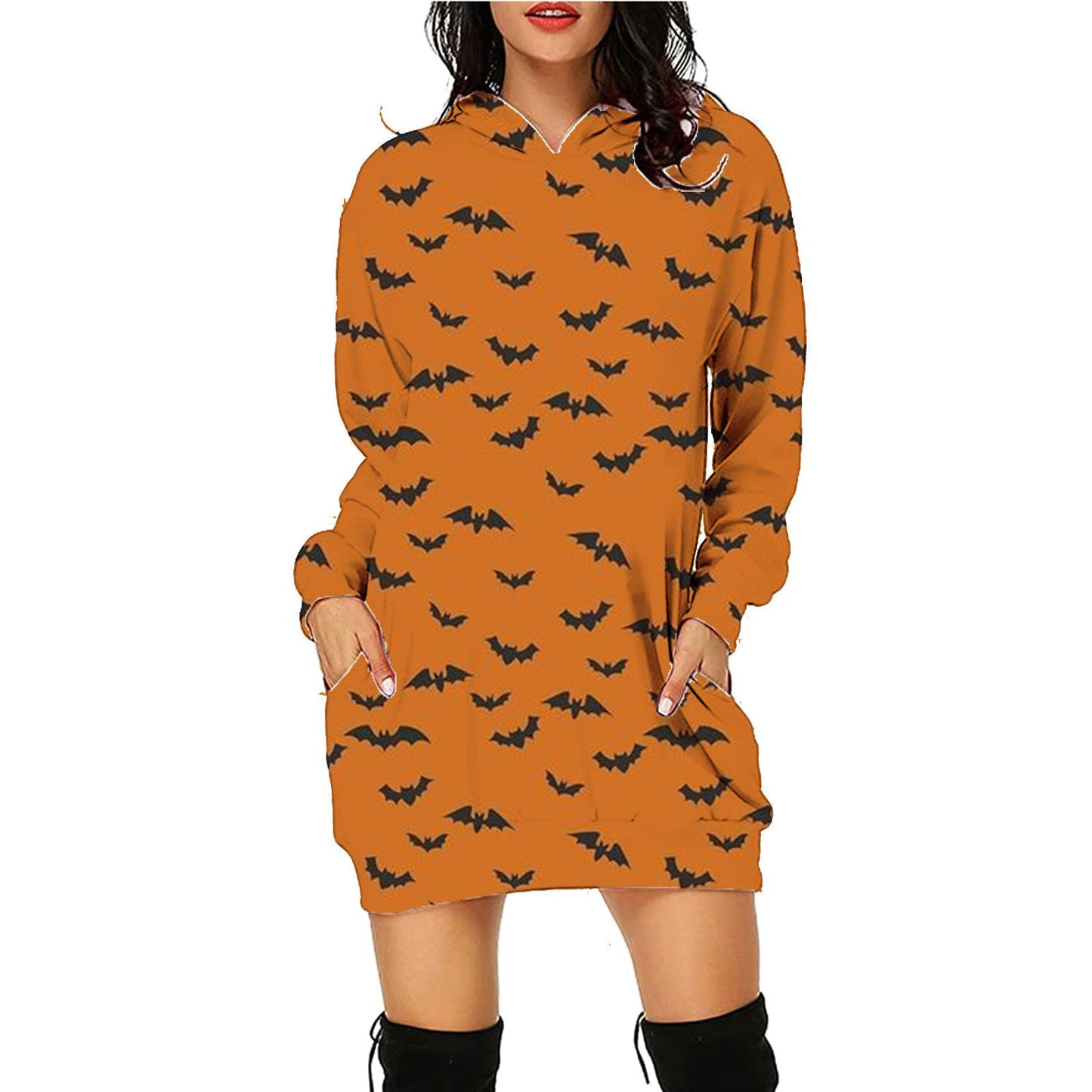 Sweat à capuche long imprimé Halloween avec poches, pull à manches longues, vêtements pour femmes - KaoKao