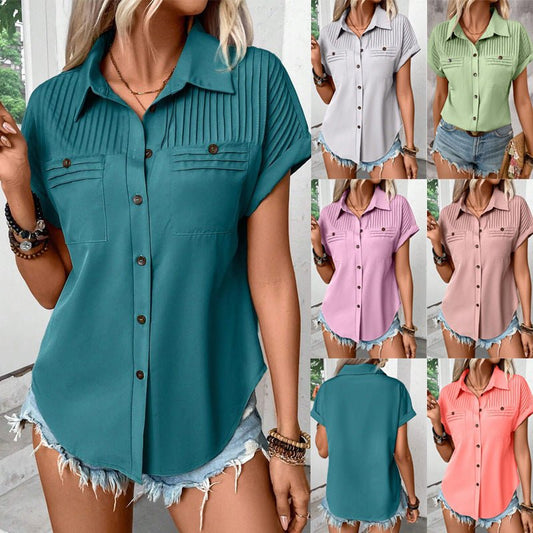 T-shirt à manches courtes et poches plissées pour femme - KaoKao