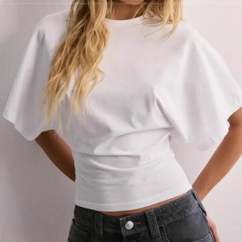 T-shirt d'été à manches chauve - souris et col rond pour femme - KaoKao