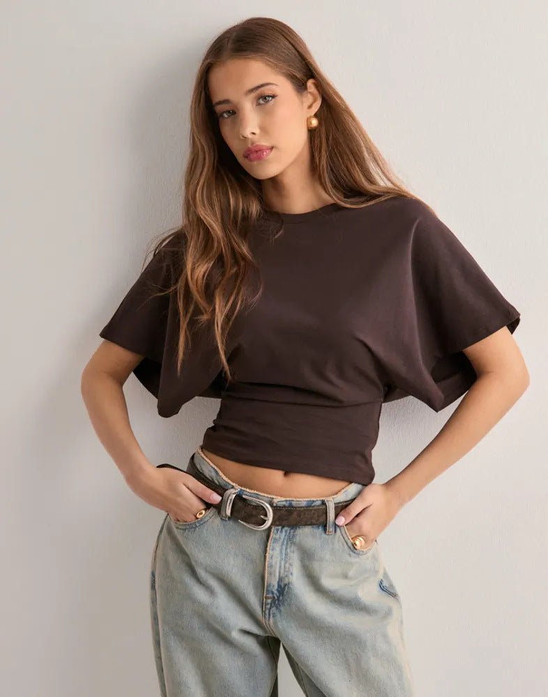 T-shirt d'été à manches chauve - souris et col rond pour femme - KaoKao