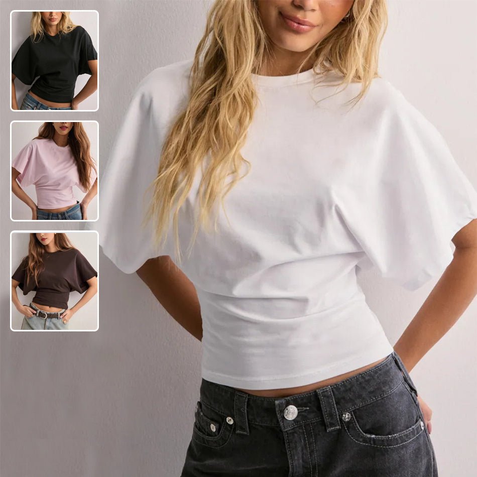 T-shirt d'été à manches chauve - souris et col rond pour femme - KaoKao