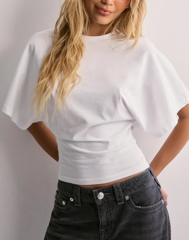 T-shirt d'été à manches chauve - souris et col rond pour femme - KaoKao