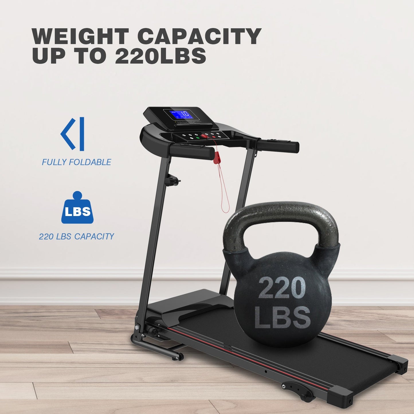 Tapis de course électrique inclinable, pliable, idéal pour la marche, le jogging, la maison, le bureau, etc. Tapis de course compact et pliable, tapis de marche, montage facile, 12 programmes prédéfinis, 2 roues - KaoKao