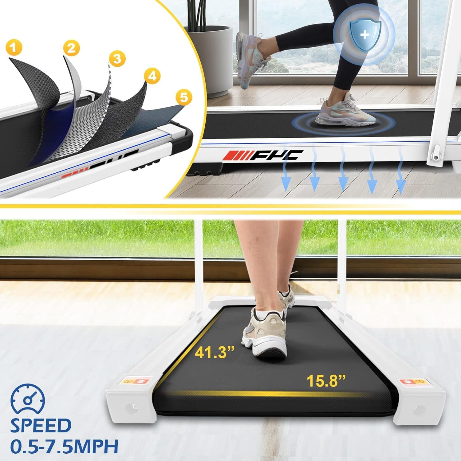 Tapis de course pliable, capacité de 136,1 kg (300 lb), tapis de course sous comptoir, tapis de marche avec poignée, petit tapis de course domestique, mini tapis de course pliable avec télécommande - KaoKao