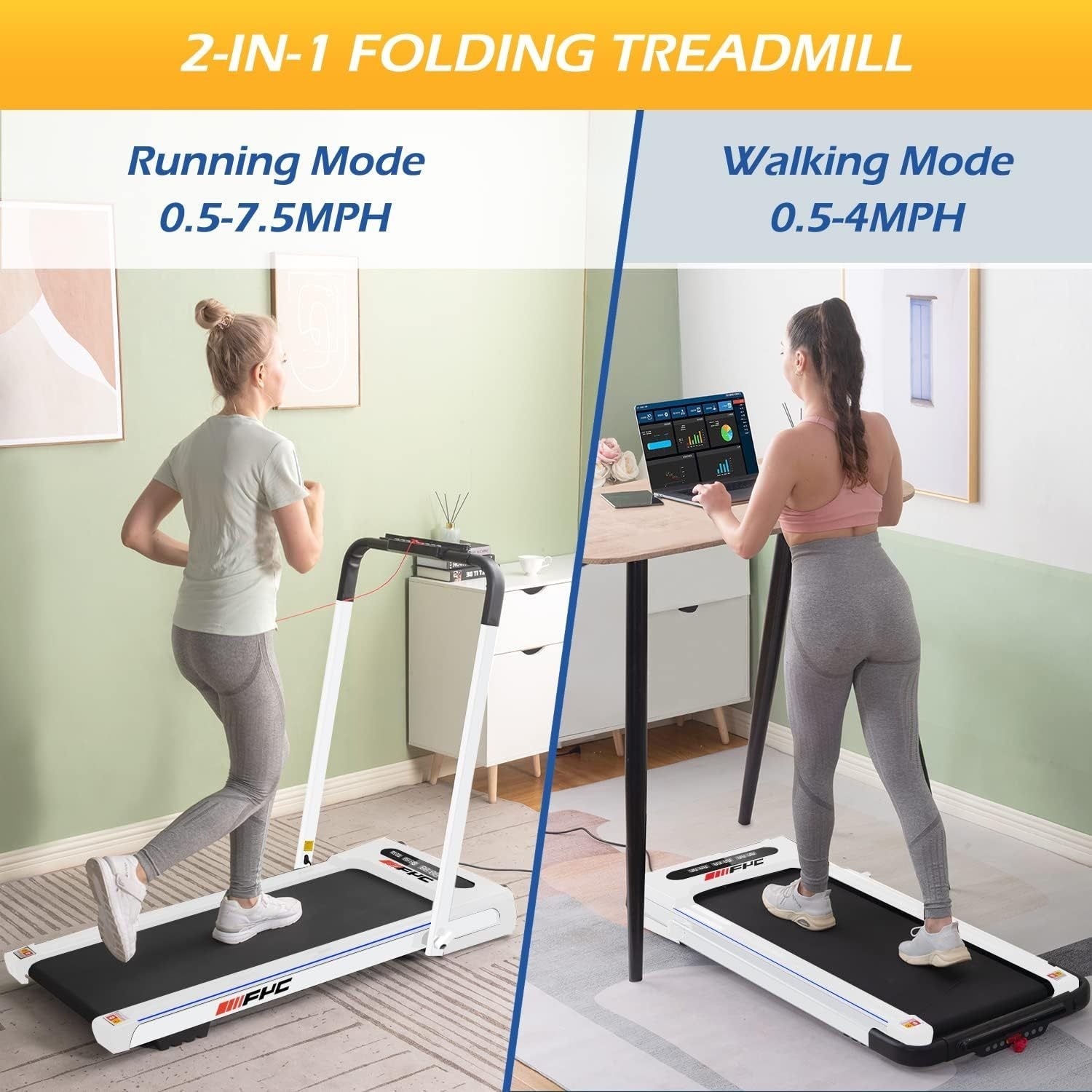 Tapis de course pliable, capacité de 136,1 kg (300 lb), tapis de course sous comptoir, tapis de marche avec poignée, petit tapis de course domestique, mini tapis de course pliable avec télécommande - KaoKao